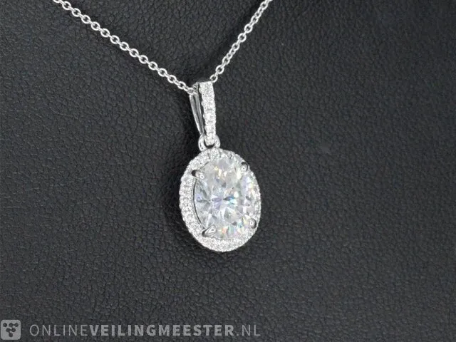 18 karaat witgouden hanger met diamanten en een ovale briljant - afbeelding 4 van  7