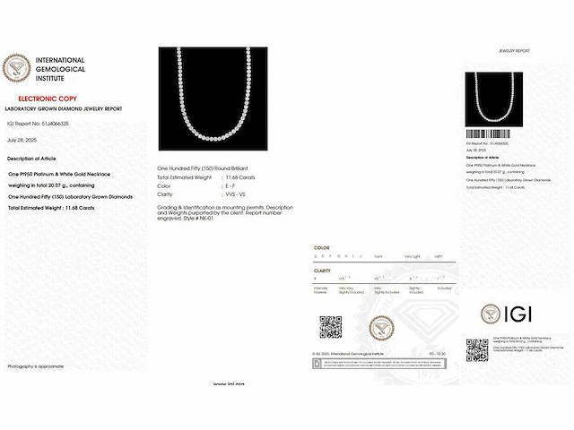 18 karaat witgouden ketting 11,68 crt. diamant - afbeelding 3 van  10