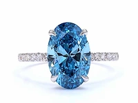 18 karaat witgouden ring met 3 crt. blauwe diamant - afbeelding 1 van  6