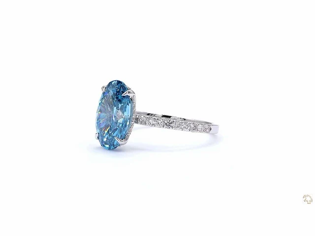 18 karaat witgouden ring met 3 crt. blauwe diamant - afbeelding 3 van  6