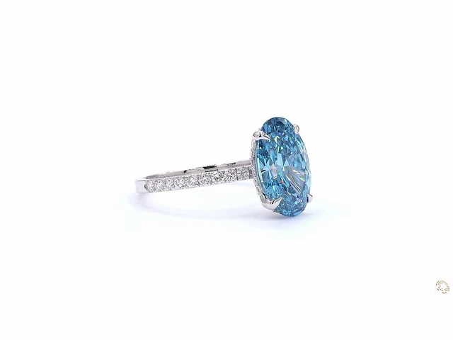 18 karaat witgouden ring met 3 crt. blauwe diamant - afbeelding 4 van  6