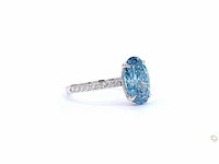 18 karaat witgouden ring met 3 crt. blauwe diamant - afbeelding 4 van  6