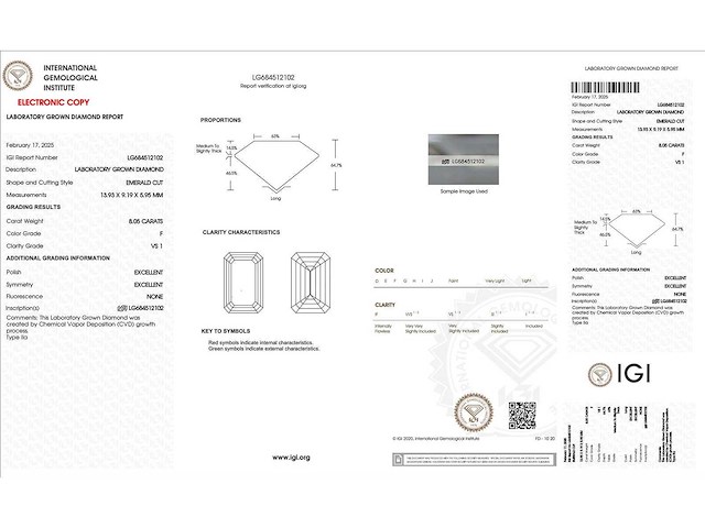 18 karaat witgouden ring met 8,05 crt. diamant. - afbeelding 11 van  18