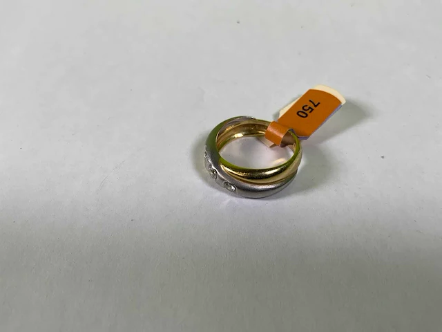 18 karaats wit en geelgouden ring - afbeelding 1 van  3