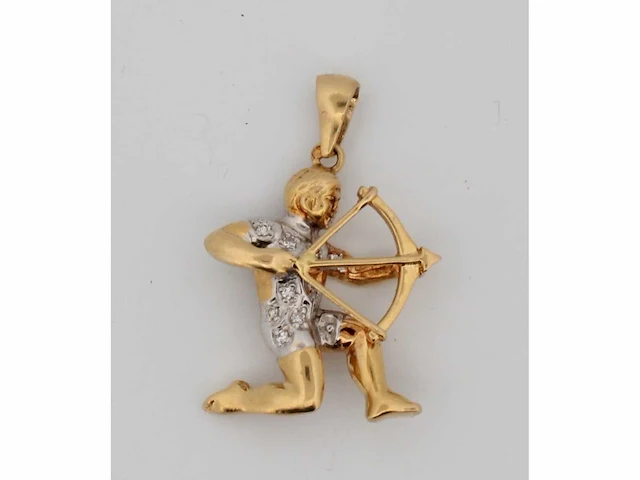 18 krt. geel gouden hanger boogschutter met diamant naturel - afbeelding 1 van  7