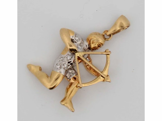 18 krt. geel gouden hanger boogschutter met diamant naturel - afbeelding 2 van  7