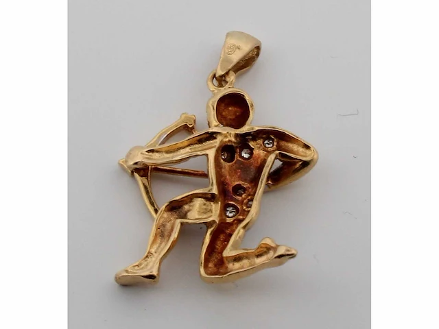 18 krt. geel gouden hanger boogschutter met diamant naturel - afbeelding 3 van  7