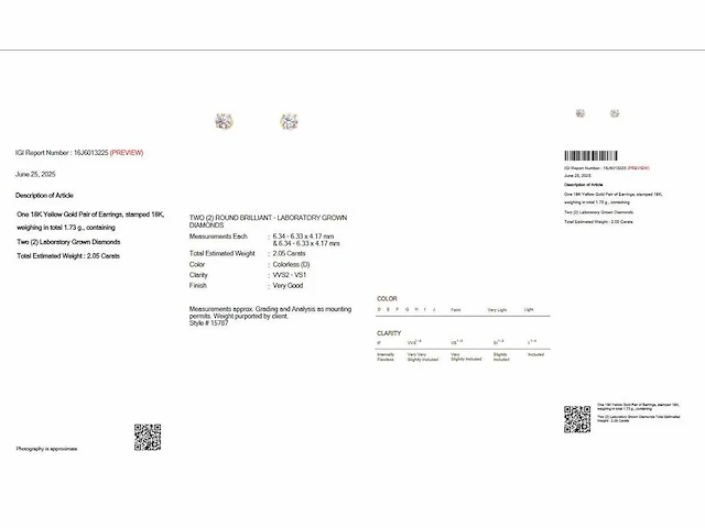 18 krt. geelgouden oorstekers met 2,05 crt. diamant - afbeelding 3 van  7