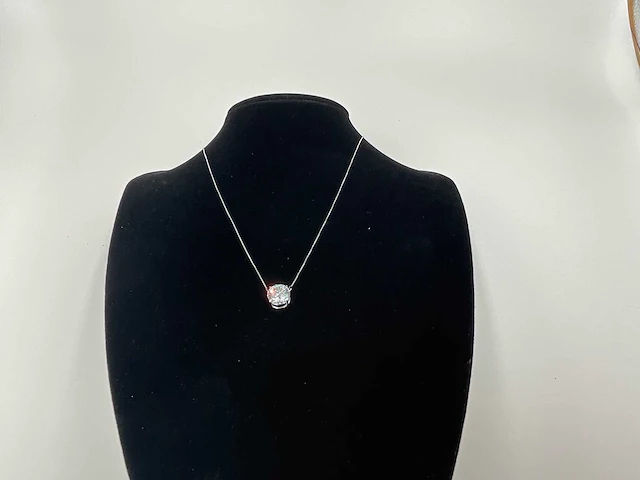 18 krt. wit gouden ketting met hanger met diamant 3,29 crt. - afbeelding 6 van  12