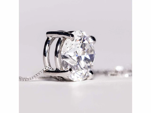 18 krt. wit gouden ketting met hanger met diamant 3,29 crt. - afbeelding 2 van  12