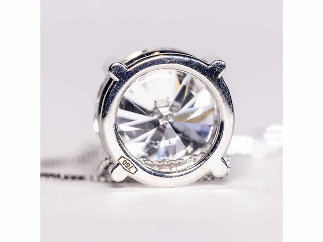 18 krt. wit gouden ketting met hanger met diamant 3,29 crt. - afbeelding 8 van  12