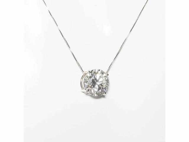 18 krt. wit gouden ketting met hanger met diamant 3,29 crt. - afbeelding 11 van  12