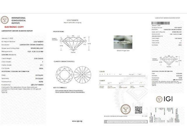18 krt. wit gouden ring met 3,05 crt. diamant f-vs1 met certificaat - afbeelding 2 van  8