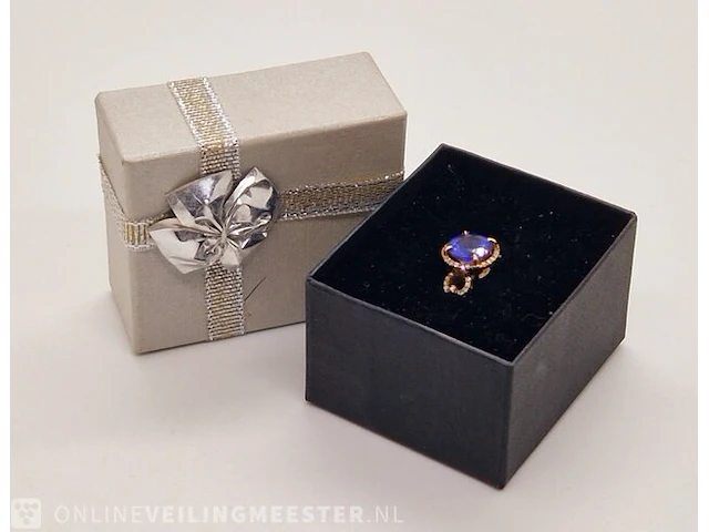 18kt gouden ring - 3ct natuurlijke tanzaniet - melee diamond - afbeelding 1 van  7