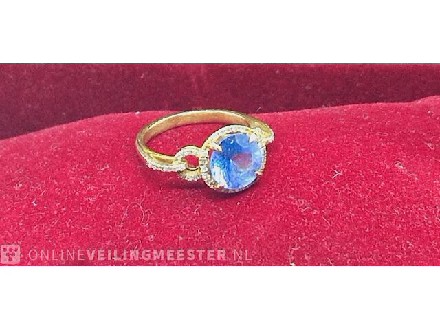 18kt gouden ring - 3ct natuurlijke tanzaniet - melee diamond - afbeelding 2 van  7