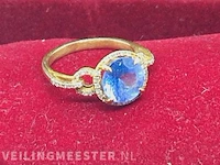 18kt gouden ring - 3ct natuurlijke tanzaniet - melee diamond - afbeelding 2 van  7
