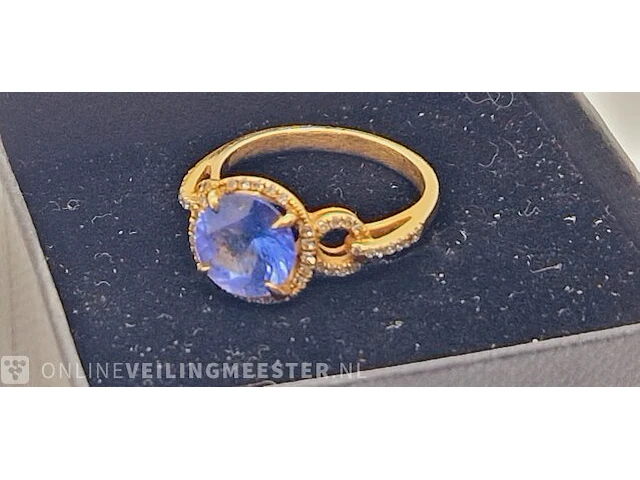 18kt gouden ring - 3ct natuurlijke tanzaniet - melee diamond - afbeelding 3 van  7