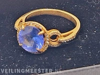 18kt gouden ring - 3ct natuurlijke tanzaniet - melee diamond - afbeelding 3 van  7