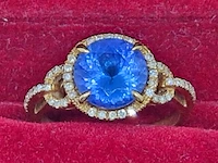 18kt gouden ring - 3ct natuurlijke tanzaniet - melee diamond - afbeelding 5 van  7