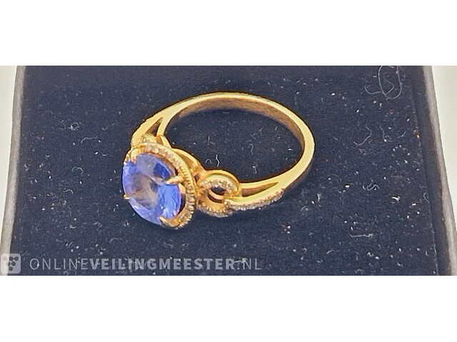 18kt gouden ring - 3ct natuurlijke tanzaniet - melee diamond - afbeelding 6 van  7
