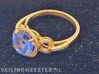 18kt gouden ring - 3ct natuurlijke tanzaniet - melee diamond - afbeelding 6 van  7