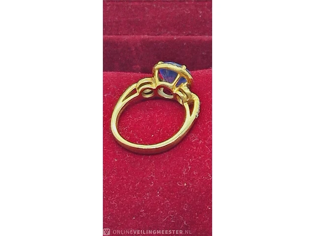 18kt gouden ring - 3ct natuurlijke tanzaniet - melee diamond - afbeelding 7 van  7