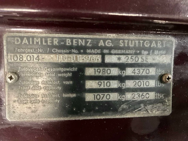 1966 mercedes-benz 250se personenauto - afbeelding 11 van  19