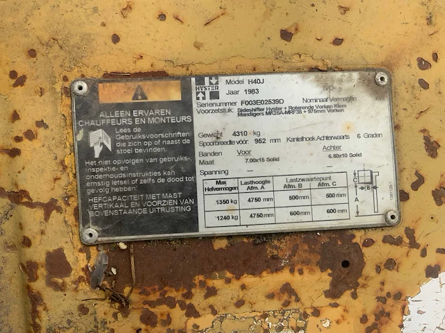 1983 hyster h40j vorkheftruck - afbeelding 17 van  21