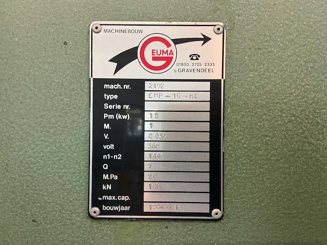 1984 euma ehp-10-he hydraulische pers 10 ton - afbeelding 6 van  14