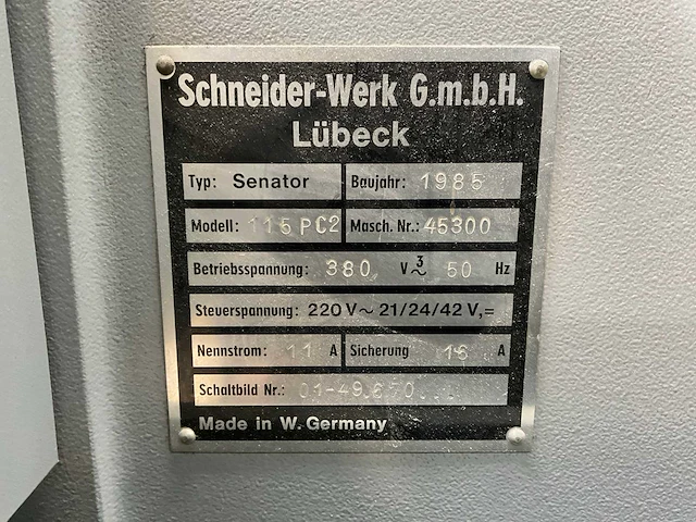 1985 schneider senator 115 pc2 quillotineschaar / snijmachine - afbeelding 7 van  21