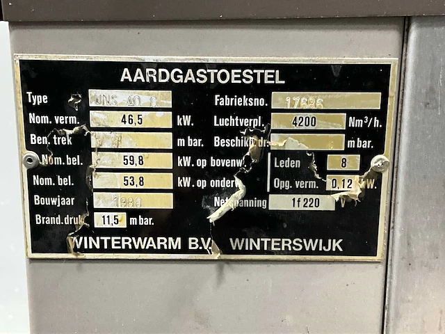 1986 winterwarm b.v. uns 40-0 industriële aardgas verwarmingsinstallatie - afbeelding 13 van  13
