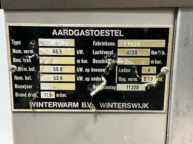 1986 winterwarm b.v. uns 40-0 industriële aardgas verwarmingsinstallatie - afbeelding 5 van  13