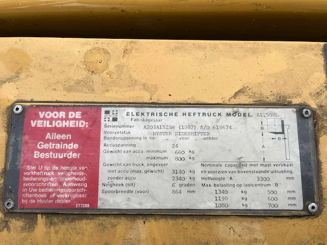 1987 hyster a1.50xl vorkheftruck - afbeelding 6 van  9