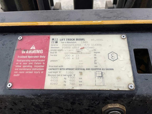 1989 hyster h5.00xl vorkheftruck - afbeelding 19 van  26