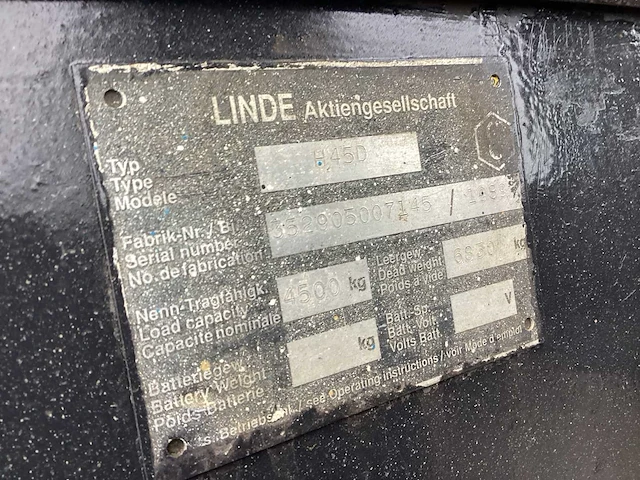 1989 linde h45d vorkheftruck - afbeelding 12 van  12