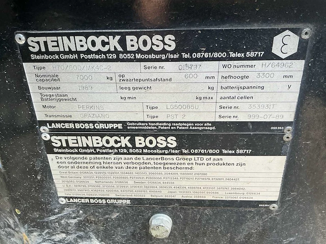 1989 steinbock boss h70/60d/mk4c-2 vorkheftruck (defect) - afbeelding 10 van  19