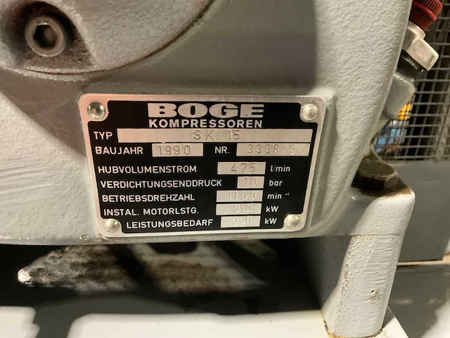 1990 boge sb 475-15/350 luchtcompressor - afbeelding 4 van  5