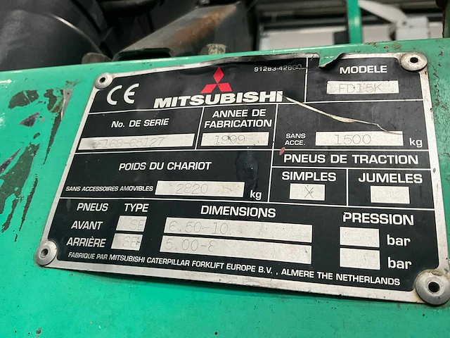 1990 mitsubishi fd15k vorkheftruck - afbeelding 18 van  25