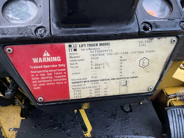 1991 hyster h2.50xl vorkheftruck - afbeelding 9 van  17