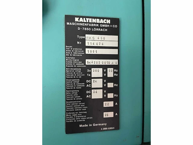 1991 kaltenbach rks 450 afkortcirkelzaagmachine - afbeelding 9 van  12