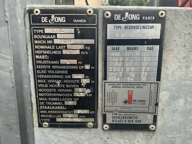 1992 de jong a31bl mobiele goederenlift 6 meter - afbeelding 9 van  17