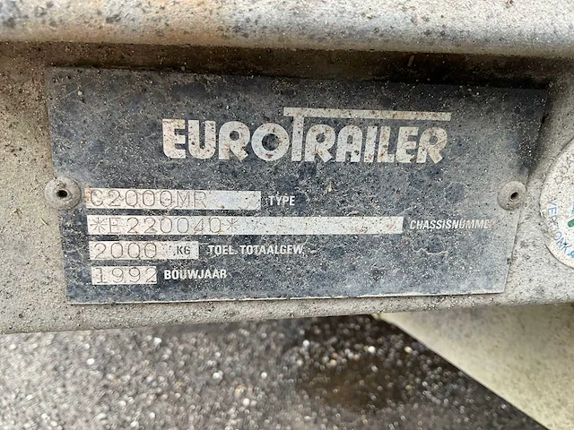 1992 euro trailer c2000mr aanhangwagen - afbeelding 3 van  11