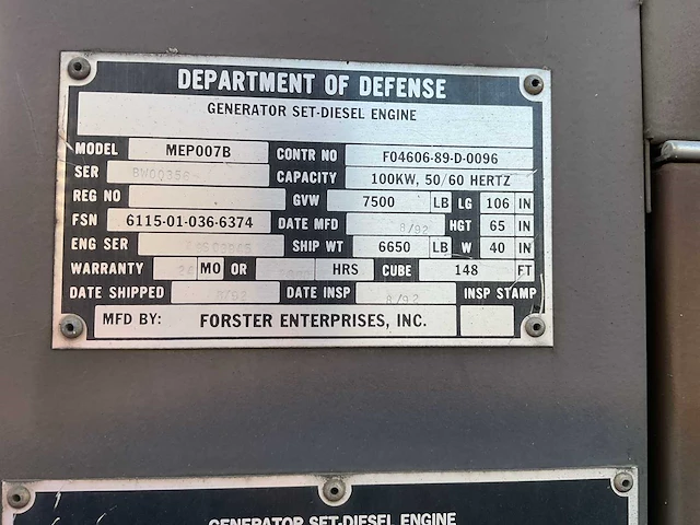 1992 forster enterprises mep007b stroomgenerator - afbeelding 3 van  11
