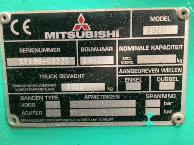 1992 mitsubishi fd20 vorkheftruck - afbeelding 7 van  15