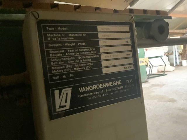 1992 vangroeneweghe b-2500 bandschuurmachine - afbeelding 3 van  11