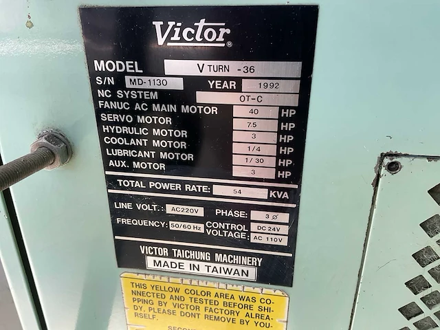 1992 victor v turn 36 cnc draaibank - afbeelding 17 van  18