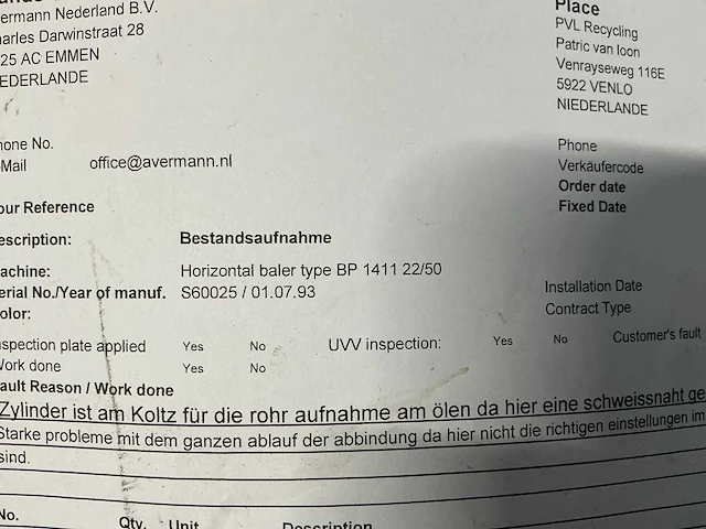1993 avermann horizontal baler bp1411 22/50 recyclinginstallatie - afbeelding 44 van  50