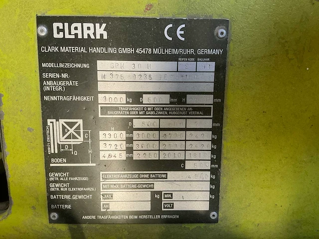 1993 clark gpm30h vorkheftruck - afbeelding 12 van  16
