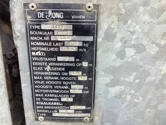 1993 de jong a42b verhuislift - afbeelding 2 van  11
