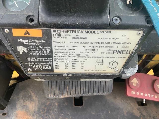 1993 hyster h3.50xl vorkheftruck - afbeelding 16 van  23